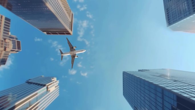 飞机飞过建筑物