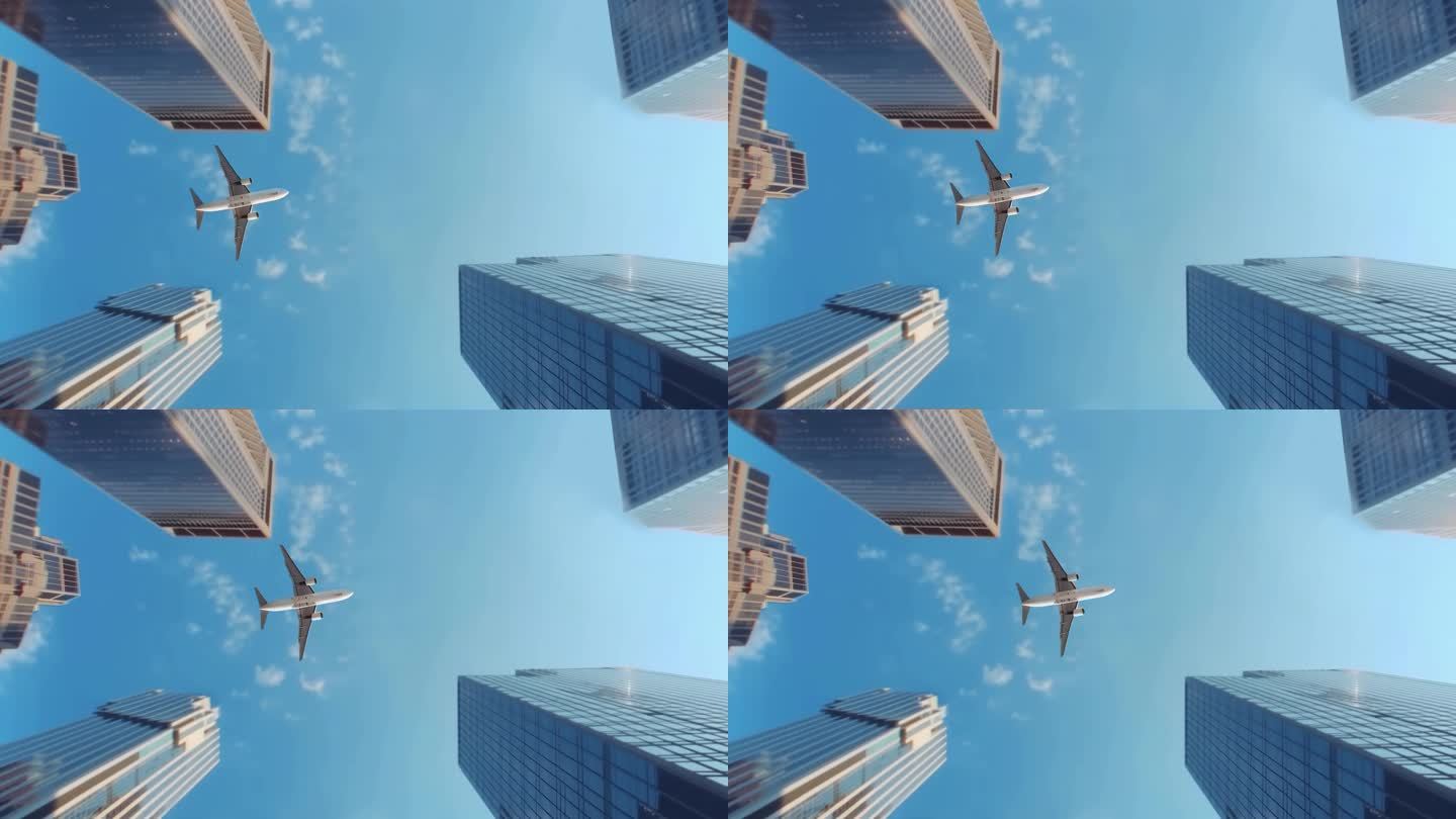 飞机飞过建筑物