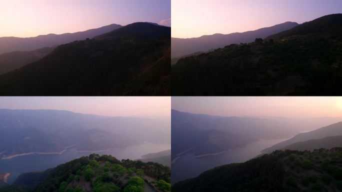 夕阳下澜沧江边的大山森林航拍5.4k