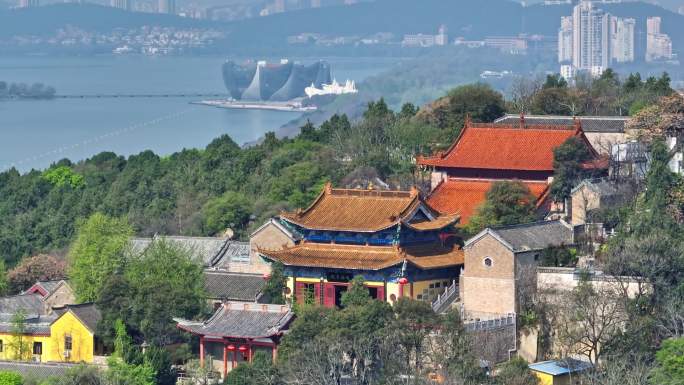 航拍春天云龙湖兴化禅寺,徐州旅游寺庙