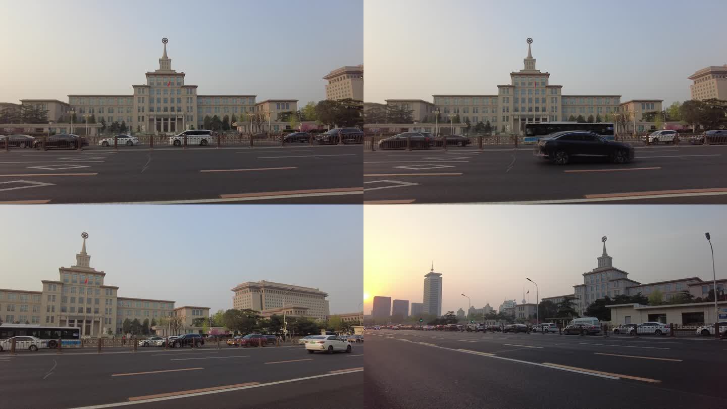 北京地标建筑军事博物馆长安街夕阳街道车流