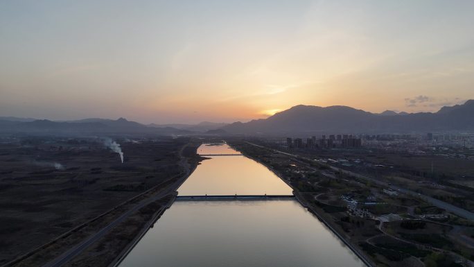 涿鹿桑干河落日晚霞航拍