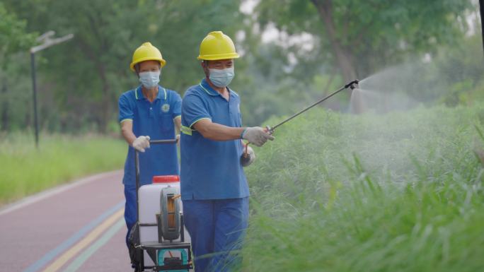 绿化工人作业、修剪维护