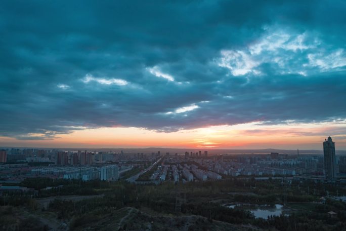 4K乌海城市日落延时大景