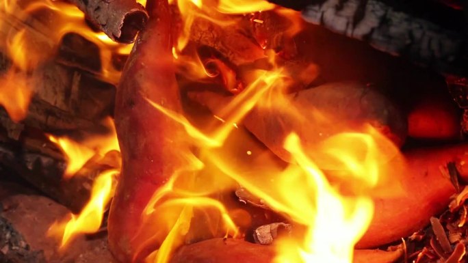 柴火灶烤红薯火焰素材