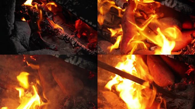 柴火灶烤红薯火焰素材