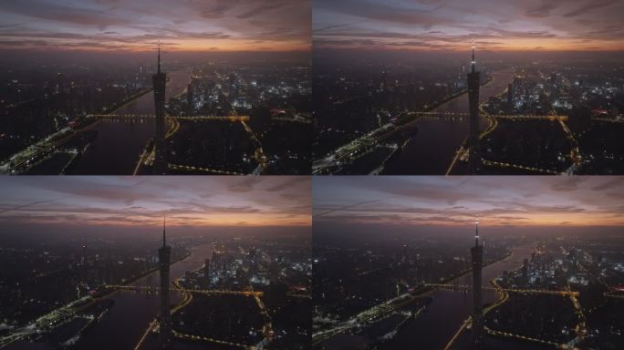 广州塔日出火烧云航拍