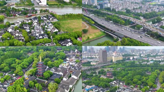 江苏苏州市姑苏区寒山寺风景风光航拍江南水