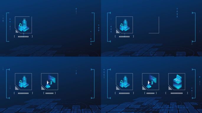 蓝色科技背景3个全息图标MG扁平化镜头