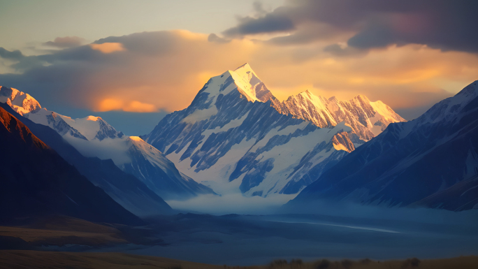 日照金山雪山山脉山峰意境风景