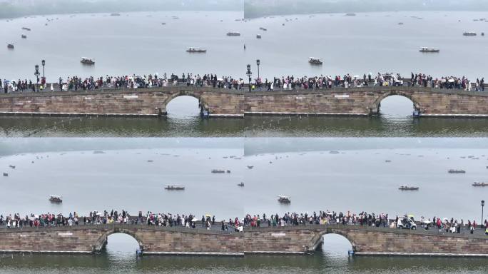 雨中西湖断桥航拍