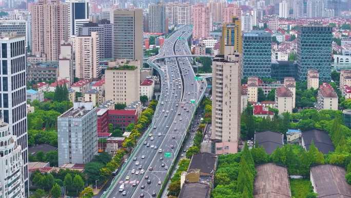 上海市杨浦区大柏树立交桥航拍车流交通城市