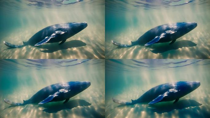 鲸鱼在蓝色中游泳