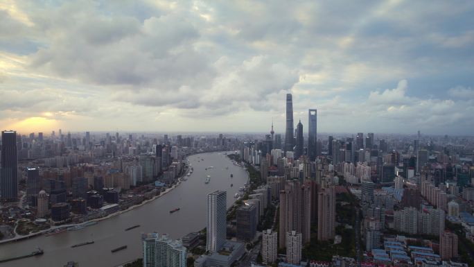 上海人文地标日出日落外滩大气航拍