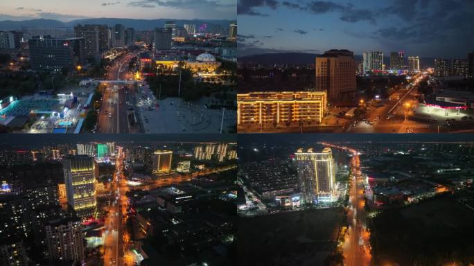 呼和浩特城市夜景4k航拍