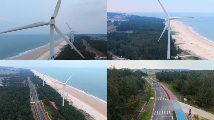 风能发电风力发电大风车节能环保海边海岸线