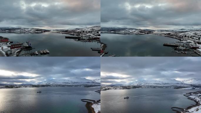 4K航拍北欧挪威特罗姆瑟自然雪景美景