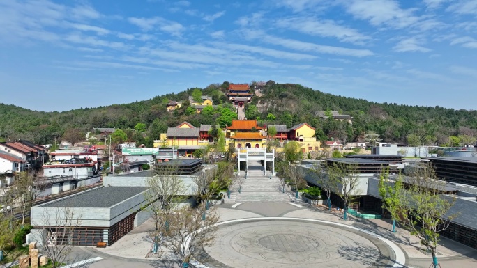 航拍春天云龙湖兴化禅寺,徐州旅游寺庙