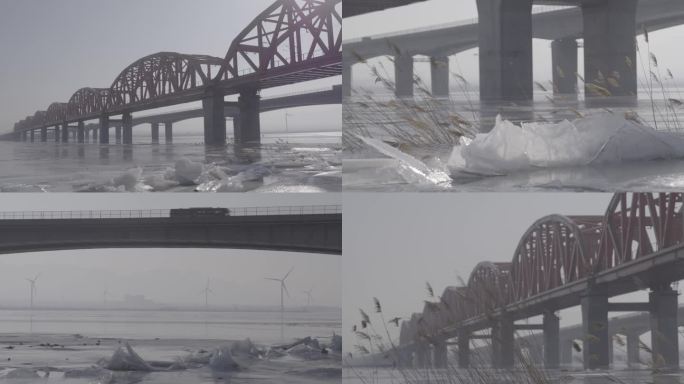 钢结构大桥冬天车流log素材