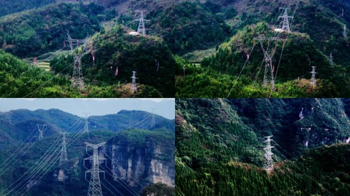 5K大山中的高压线塔 高压线