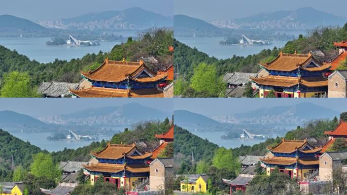 航拍春天云龙湖兴化禅寺,徐州旅游寺庙