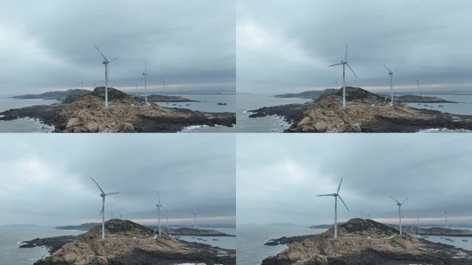 阴天海岛航拍大海岛屿乌云海洋下雨天海岸线