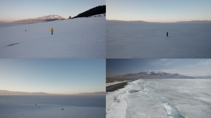 在冰封湖面自由行走和奔跑