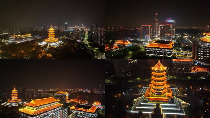 厦门集美区集美市民公园集美塔航拍夜晚夜景