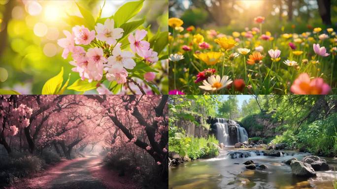 花草河流春天唯美风景素材