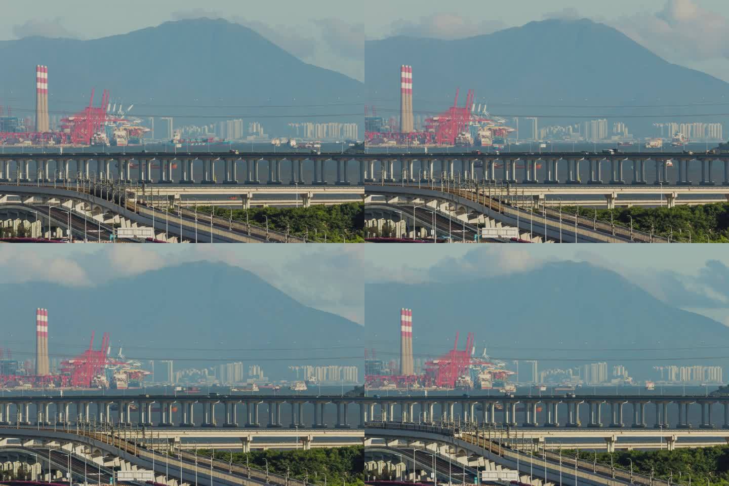 香港机场和深圳地铁、公路、港口、高速同框