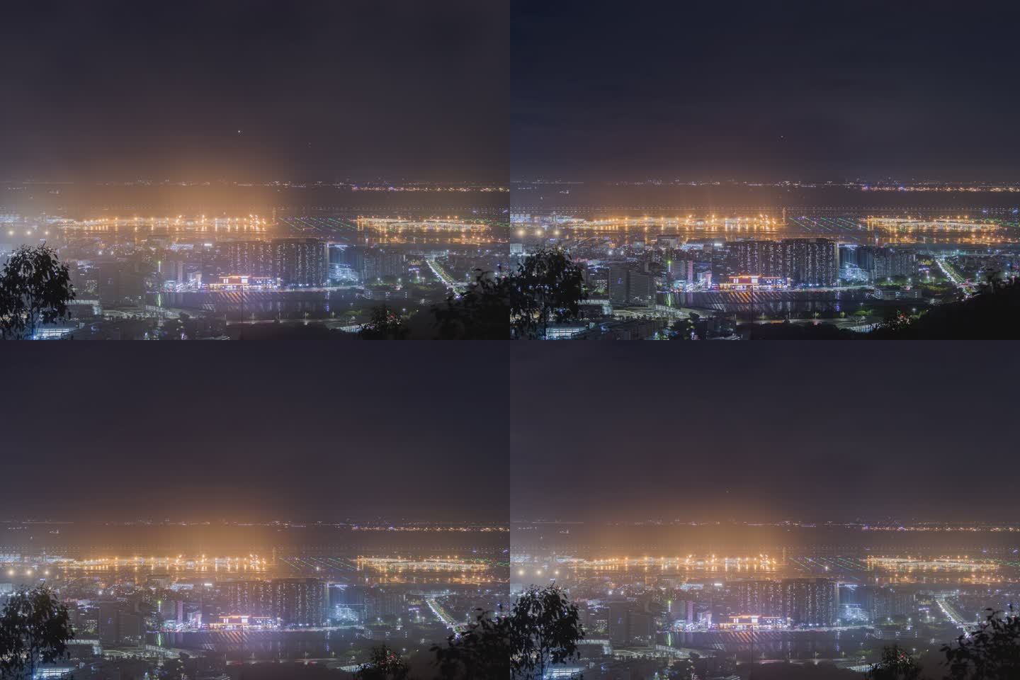 夜晚云雾中的机场