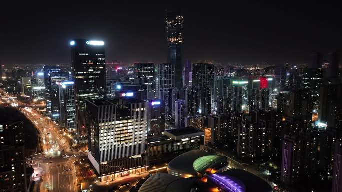 济南高清城市地标夜景航拍延时