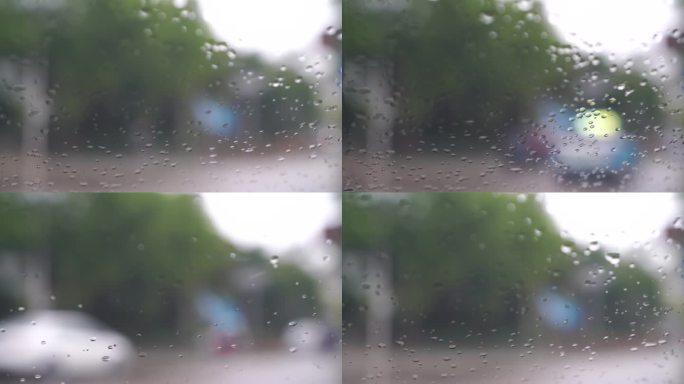 下雨天车窗外街景雨天道路交通车流窗户风景