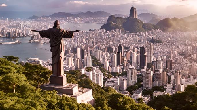巴西里约热内卢的救世主耶稣鸟瞰图