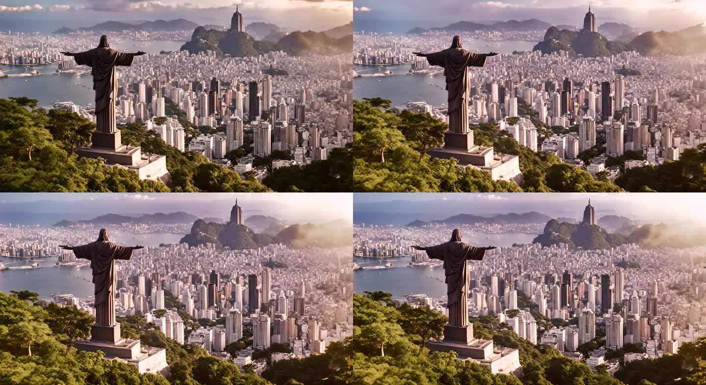巴西里约热内卢的救世主耶稣鸟瞰图
