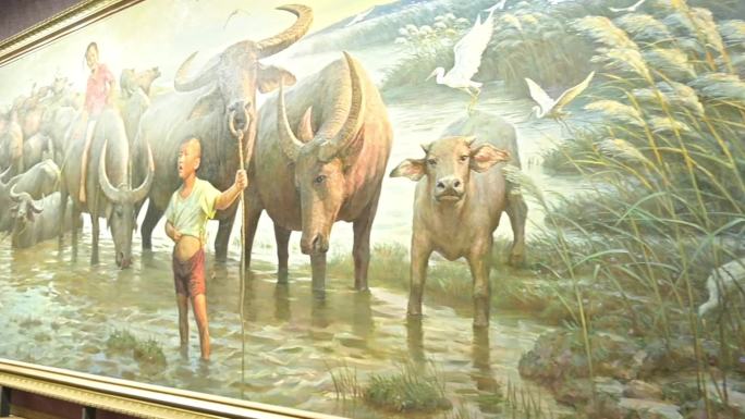 牧童放牛，油画