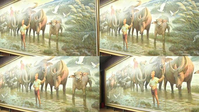 牧童放牛，油画