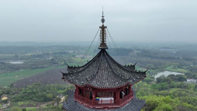 航拍南京高淳桠 溪文峰塔