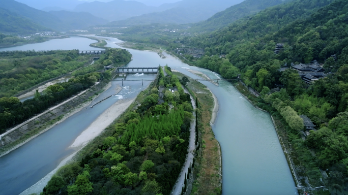 四川成都都江堰水利工程航拍四川旅游景点