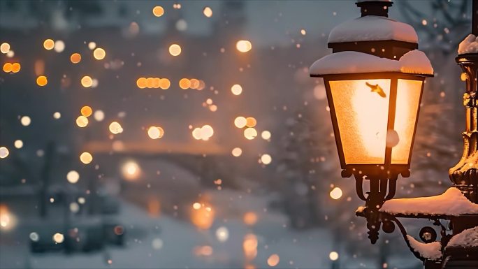 唯美城市雪景下雪天夜晚夜景素材原创40