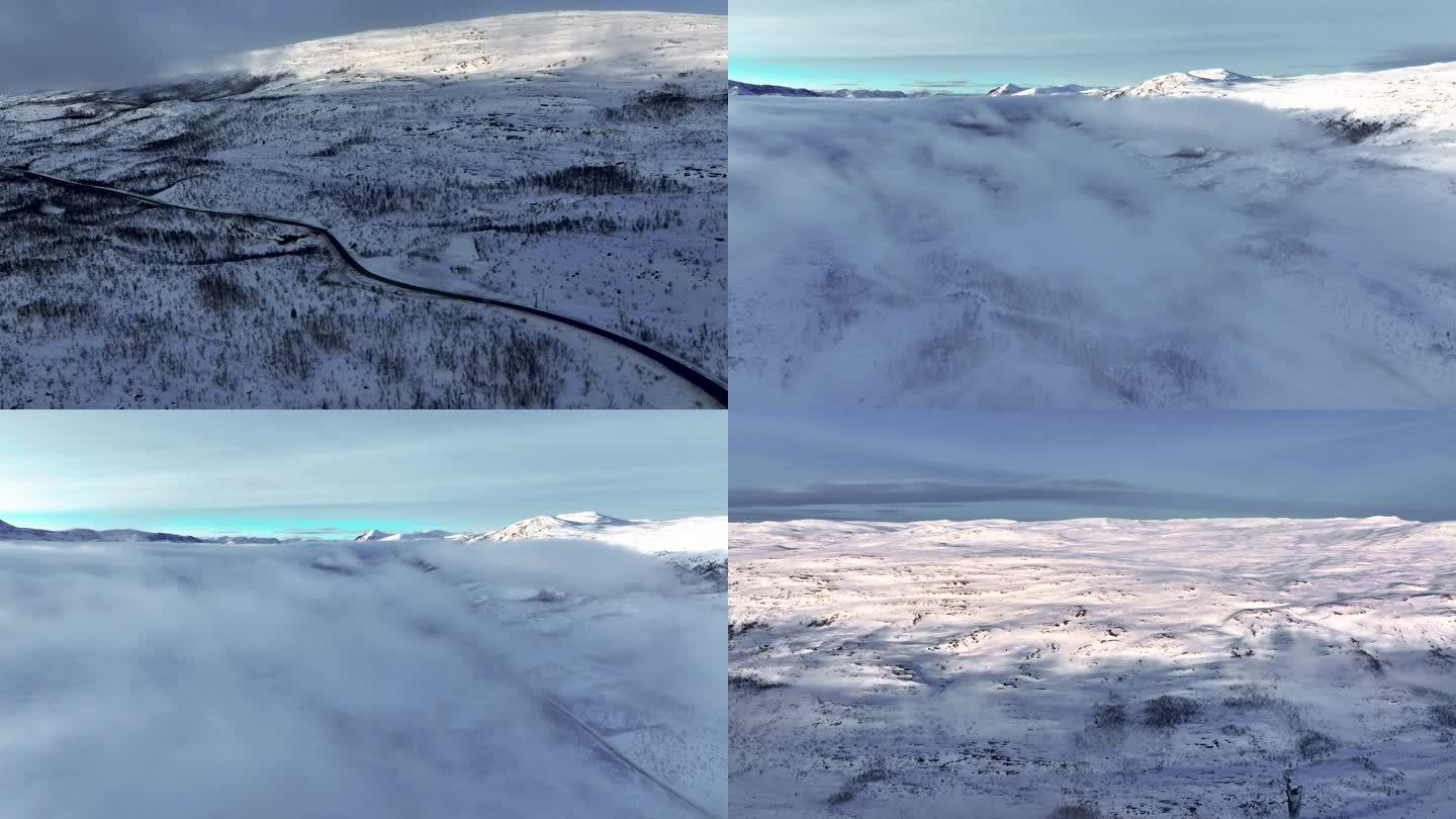 4K航拍北欧挪威特罗姆瑟风光雪景