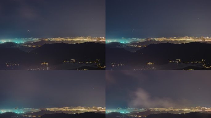 深圳最高峰拍摄降落香港机场飞机灯光
