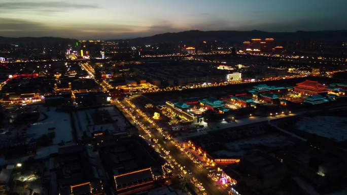 航拍古都大同城市夜景