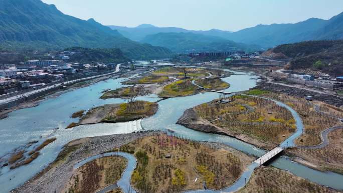 门头沟区永定河 王平镇永定河航拍