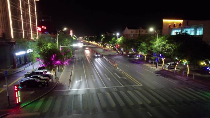 灵武市城市街道夜景亮化4k航拍