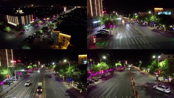 灵武市城市街道夜景亮化4k航拍