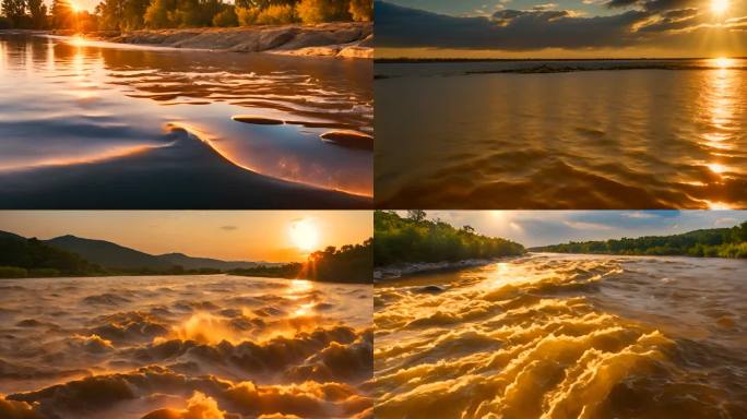 夕阳下金色黄河壮观