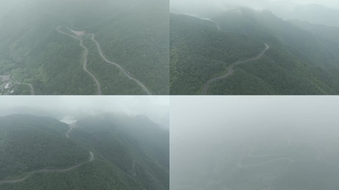 航拍云雾间的盘山公路