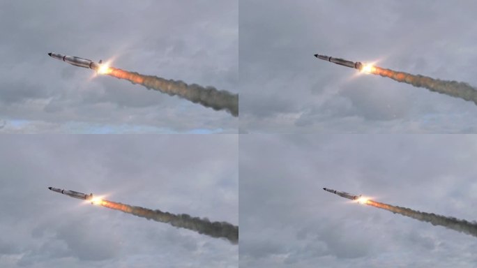 弹道导弹渲染三维动画写实影视战争发射拖尾