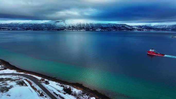 4K航拍挪威特罗姆瑟大片雪景风光